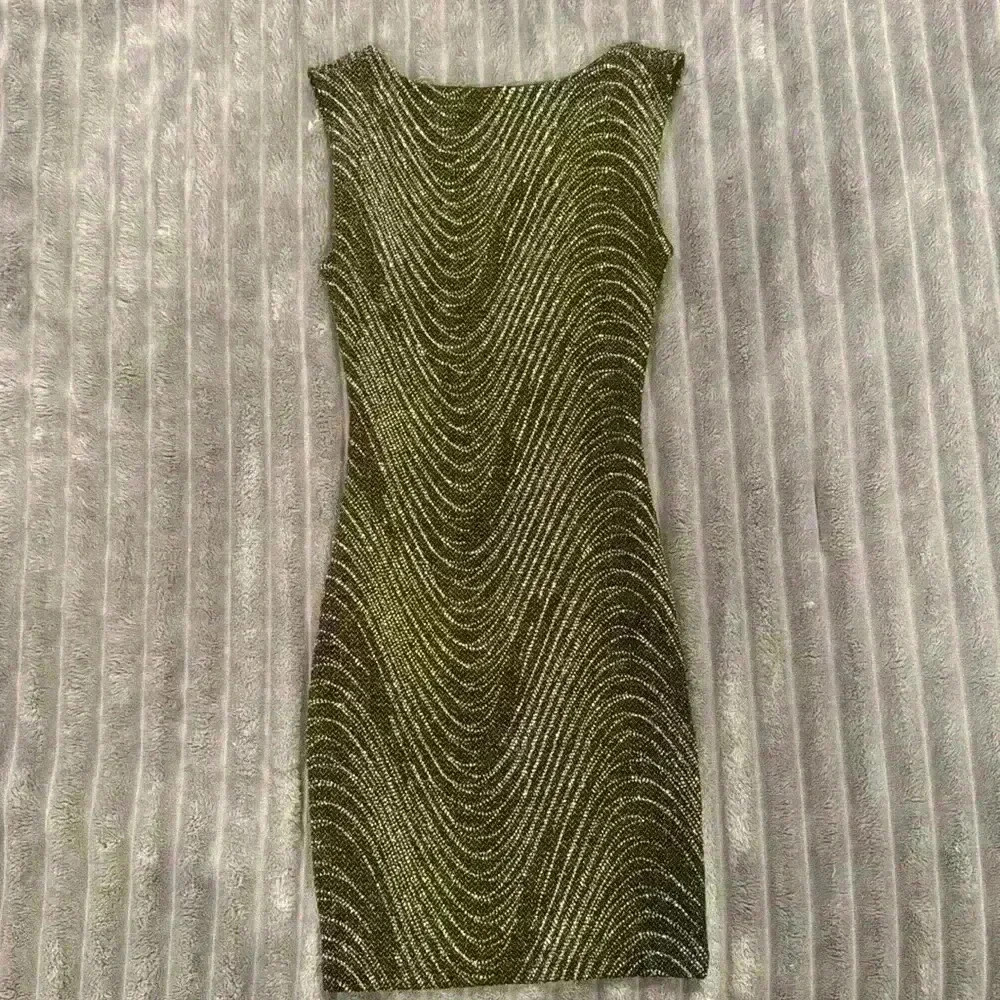 Leith Olive Green Glitter Wave Mini Dress